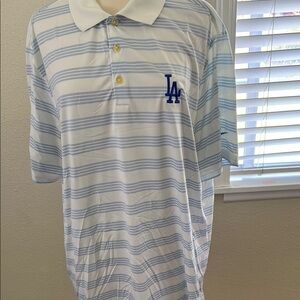 Nike Tour White and Blue Striped Polo Shirt LA Logo XL